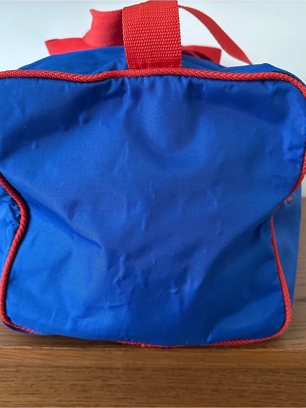 Vintage CHAMPION Duffle Bag Blue Red Spellout Gym Overnight Travel